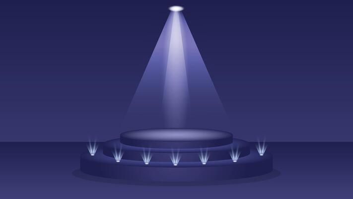 Stylish purple stage podium background featuring central spotlight and glowing lights perfect for product display, events, presentations, and elegant advertising scenes in modern design.