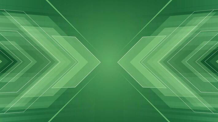 Dynamic green background with layered abstract arrows and geometric shapes perfect for modern technology business or digital presentations