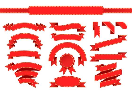 Set of red ribbons, labels and banners. Large collection isolated on white background