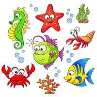 Colorful cartoon sea creatures and coral vector