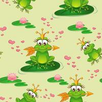 Frog pattern with hearts and lilies vector