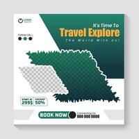 Social media post banner or square flyer design template for travel holiday vacation vector