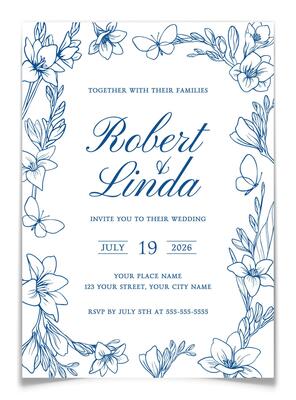 Wedding Invitation Card with Freesia Flowers Frame