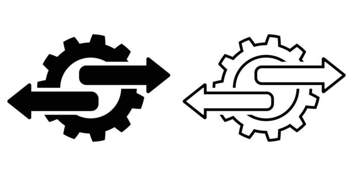 Two-Style Gear Icon Data Transfer, Process Workflow, System Integration, Mechanism, Engineering, Technology, Business, Management, Efficiency, Optimization, Vectors, Graphic, Black, and Outline. vector