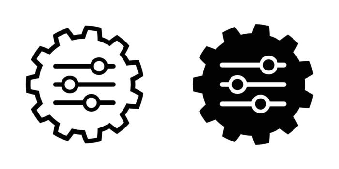 Settings Gear Icon Black and White Vectors Graphic, Technical Configuration, System Adjustment, Options Control, Engineering, Mechanism, Parameter Tuning, Software Interface, User Settings, Gearwheel.