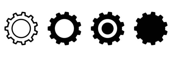 Four Cogwheel, settings, wheel Icons Outline, Filled, Inverted, and Solid Black Gear Illustrations Vectors Graphics