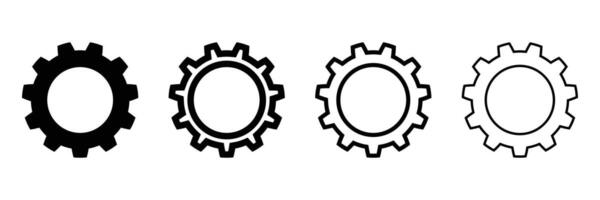 Four Simple Gear Icons Black Filled, Black Outline, Vectors Illustration of Cogwheels, wheel, and settings