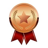 Bronze award medal with red ribbons and small star vector
