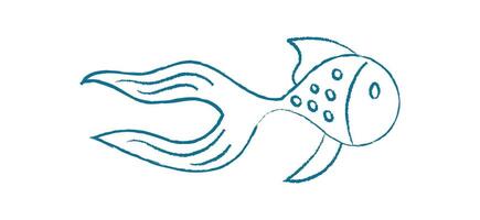 Fish silhouette doodle. Aquatic creature in the ocean. Flat graphic style, marine life icon, summer theme, perfect for undersea designs or aquarium projects. Chalk and crayon style vector