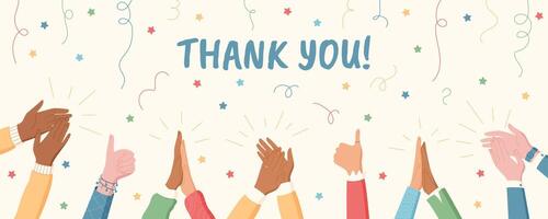 Diverse hands clapping in colorful flat style. Raised arms show appreciation and celebration. Strong sense of community and friendship, ideal for banners social concepts. vector
