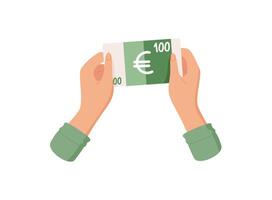 Female hand holds euro banknote sticker. Human gesture of cash payment. Finance element, graphic illustration, potential for business and economic concepts. vector