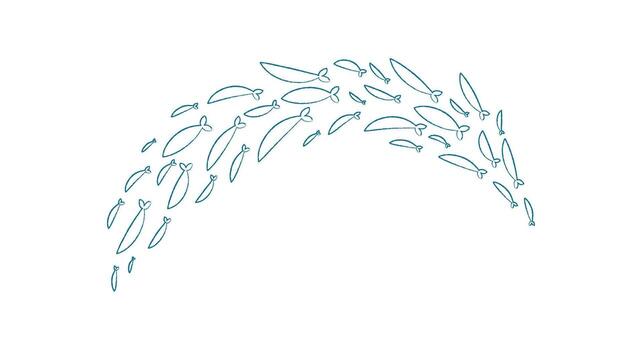 Chalk silhouette fish school. Group of marine fish in a flowing pattern. Underwater world of aquatic life, flat style with a chalk texture, suitable for summer projects. vector