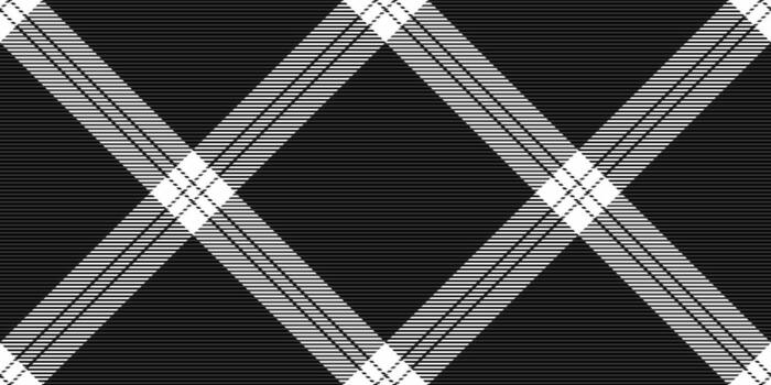 Sleek black and white plaid pattern. Geometric design with intersecting lines creates a modern, stylish texture ideal for fashion, textiles, or web backgrounds. vector