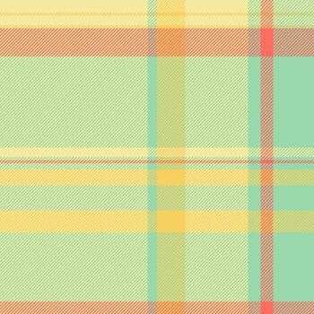 Pastel plaid pattern in soft yellow, mint green, and coral. Ideal for textile design, springsummer fashion, and cheerful branding. Subtle texture adds visual interest. vector