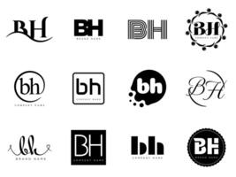 BH logo company template. Letter b and h logotype. Set different classic serif lettering and modern bold text with design elements. Initial font typography. vector