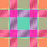 Vibrant, trendy plaid pattern in bold pink, teal, and coral. Perfect for fashion, textile, or web design projects. This cheerful, eyecatching design evokes energy and optimism. vector