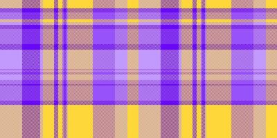 Vibrant yellow, purple, and taupe plaid pattern. Perfect for textile design, fashion, websites, or branding. This cheerful, energetic design evokes feelings of warmth and optimism. vector