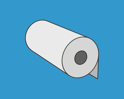 Clean, minimalist illustration of a roll of paper against a vibrant blue background. Perfect for concepts related to hygiene, cleanliness, simplicity, or resourcefulness. vector