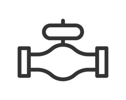 Simple line art icon of a pipe with valve. Represents plumbing, industry, engineering or fluid control. Useful for web design, infographics, technical illustrations. vector