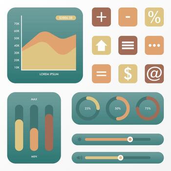 Modern Minimalist UI Elements with Flat Graphs and Dashboard Widgets vector