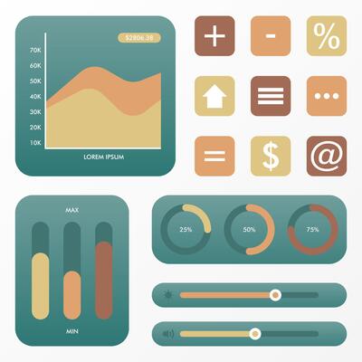 Modern Minimalist UI Elements with Flat Graphs and Dashboard Widgets