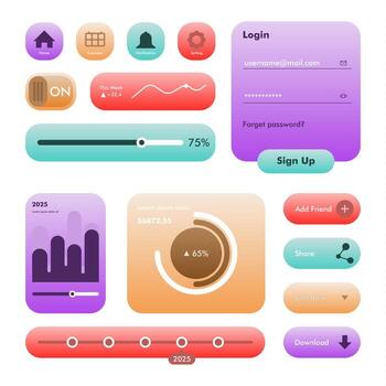 Gradient UI Kit with Modern Vibrant Colors and Smooth Elements vector