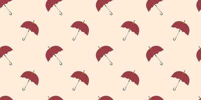 Red umbrella seamless pattern on beige background. Back with symbol of autumn and spring for print, card, banner, wrapping paper, invitation, season design vector