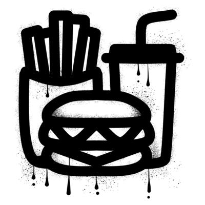 Fast food graffiti with black spray paint splatter