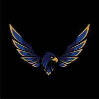 An intimidating blue and gold styled eagle head logo and mascot with wide wings vector