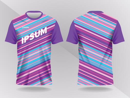 blue and purple abstract lines background and pattern for sport jersey design and mockup. front and back view template