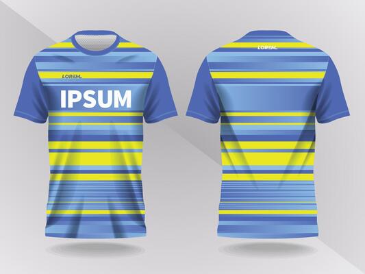 blue and yellow lines abstract background and pattern for sport jersey design and mockup. front and back view template