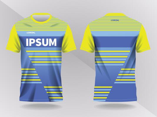 blue and yellow abstract background sport jersey design and mockup. front and back view template