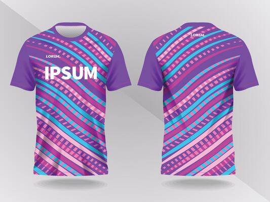 blue and purple wave abstract background and pattern for sport jersey design and mockup. front and back view template