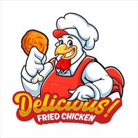 Chef chicken holding fried chicken vector