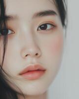 Fresh face of an Asian woman exhibiting beautiful makeup on fair skin photo
