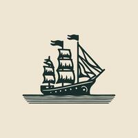 a sailing ship logo with a sail on it vector