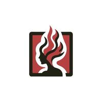 a woman's head with fire in the background vector