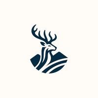 a deer head logo with a mountain background vector