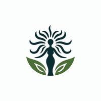 a woman with a flower on her head and leaves on her body vector