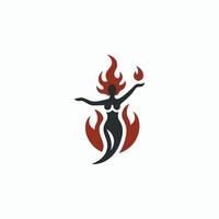 a woman with fire in her hands logo vector