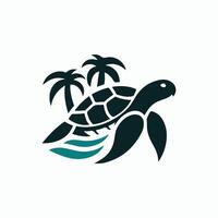 sea turtle logo design, palm trees and sea turtle vector