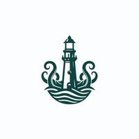 lighthouse logo design with octopus tentacles vector