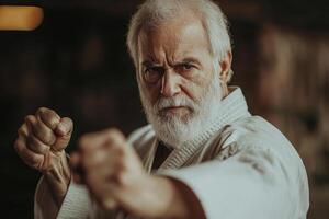 an older man in karate gear photo
