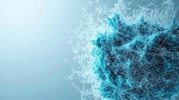 Abstract blue and white molecular structure with intricate network connections photo