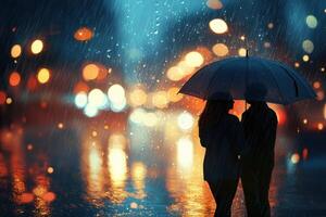 a couple under an umbrella in the rain photo