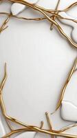 Golden abstract branches frame white textured background, creating elegant design photo
