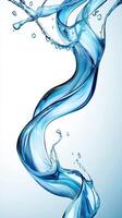 Dynamic swirling blue water splash on white background, evoking freshness photo