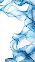 Abstract blue smoke like waves on white background, creating flowing and airy design photo
