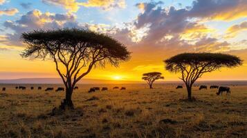 a herd of cattle grazing in the grassy plains photo