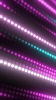 Abstract diagonal lines of glowing pink, white, and cyan dots on a dark background creating a digital light array video